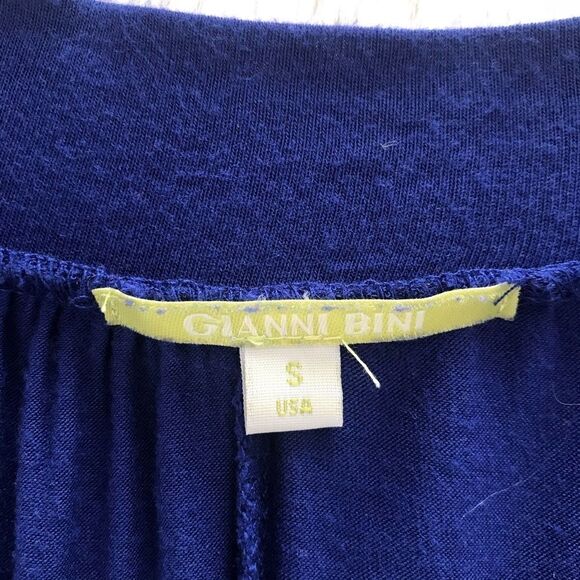 GIANNI BINI Beaded Mini Tunic Dress Deep V Neckline Batwing Sleeve Blue Small - Picture 4 of 12